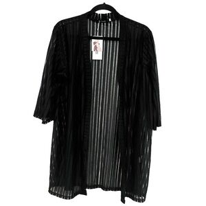 iClosam Black Sheer Striped Open Front Robe Cover Up NWT XL